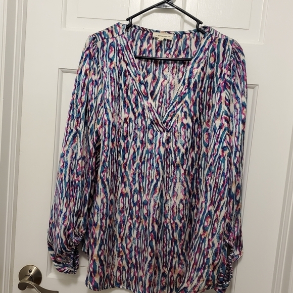 ee:some Retro Print V Neck Bubble Sleeve Colorful Blouse Size Large - Picture 9 of 10